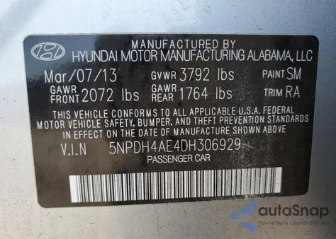 2013 Hyundai Elantra Gls from USA, damaged, VIN 5NPDH4AE4DH306929